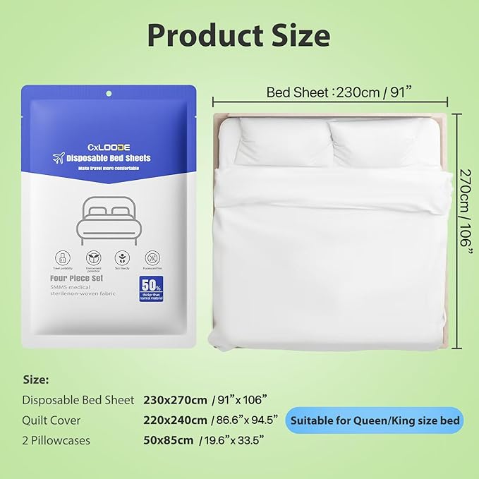 2 Pack Disposable Bed Sheets for Hotel, Portable Bedspread, Disposable Bedding - Image 8