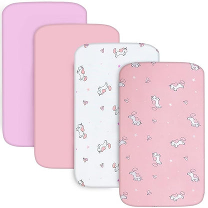 Bassinet Sheet 4 Pack for Baby Girls, Bassinet Sheets Universal Fit for - Image 8