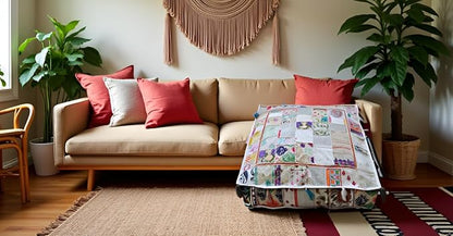 CRAFT KALA Indian Square Patchwork Traditional Pouf Cover Indian Living Room - Image 3