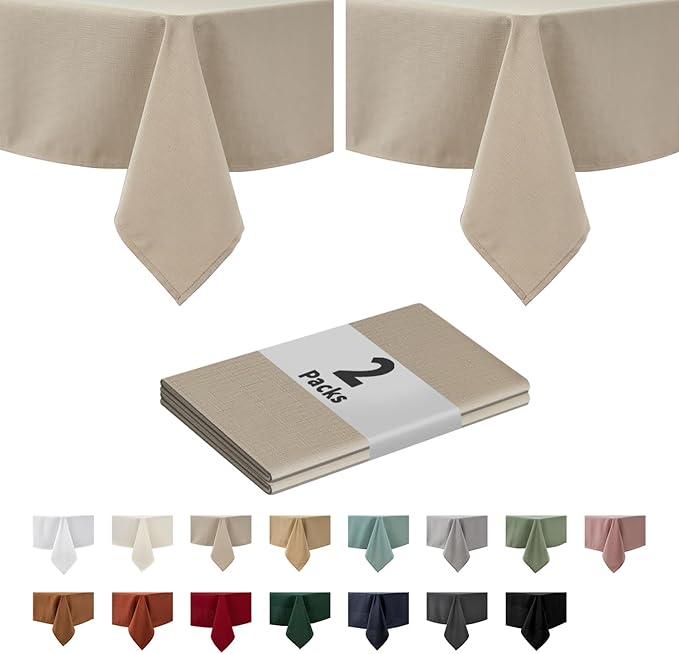 maxmill 2 Pack 60 x 84 Inch Natural Faux Linen Textured Rectangle Tablecloth by maxmill