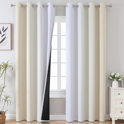 Estelar Textiler Beige and Greyish White Blackout Curtains 102 Inches Long by ESTELARTEXTILER