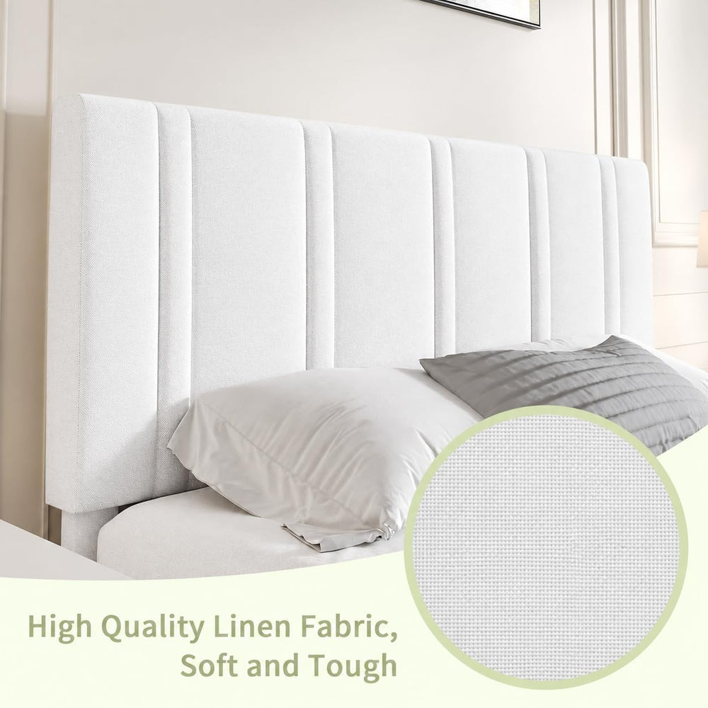 Lullabyre Full Bed Frame with Linen Upholstered Adjustable Headboard, Platfor...