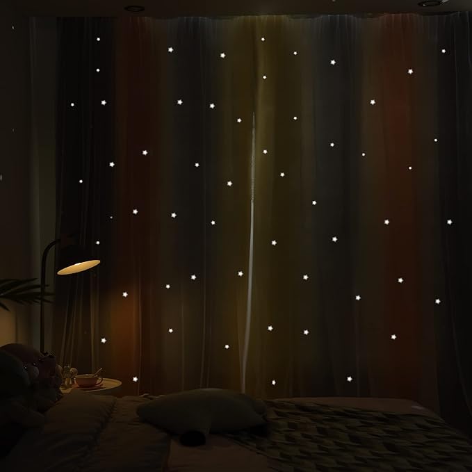 Kinryb Nursery/Kids/Girls Room Star Cut Out Blackout Rainbow Curtain - Image 2