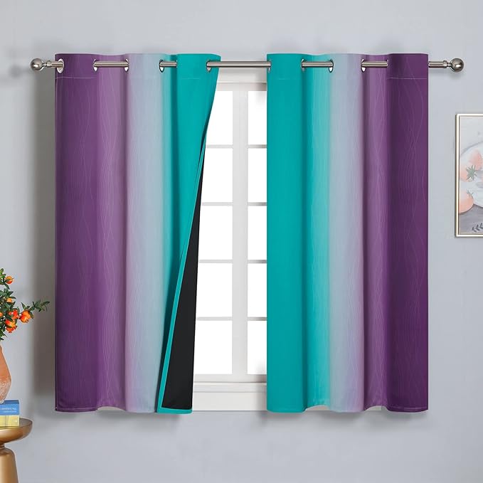 Estelar Textiler Ombre Teal and Purple Blackout Curtains 45 Inch Length 2 panels by ESTELARTEXTILER