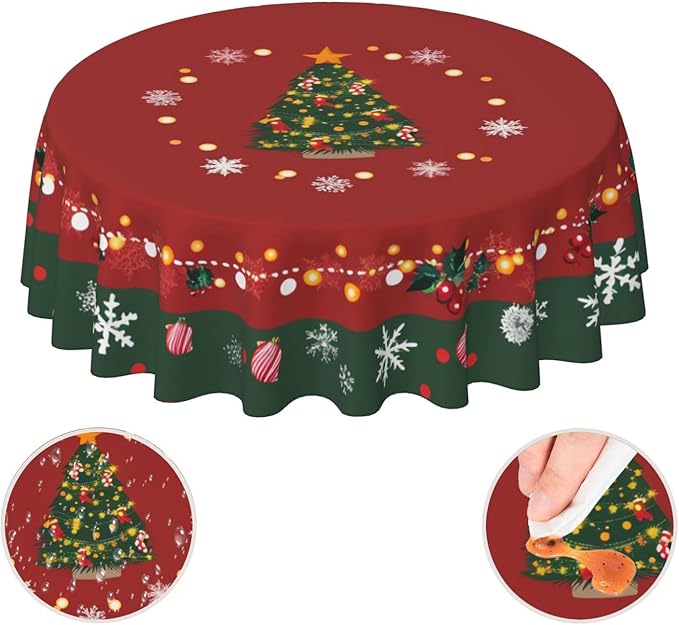 Christmas Tree Round Tablecloth 60 Inch, Christmas Snowflake Decorations Round - Image 7