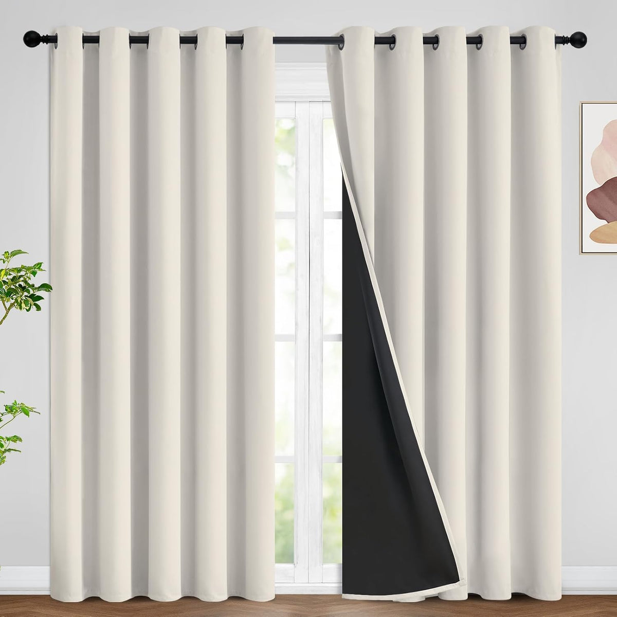 simplehome cream 100% blackout curtains room darkening living, main product view