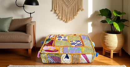 CRAFT KALA Indian Square Patchwork Traditional Pouf Cover Indian Living Room - Image 6