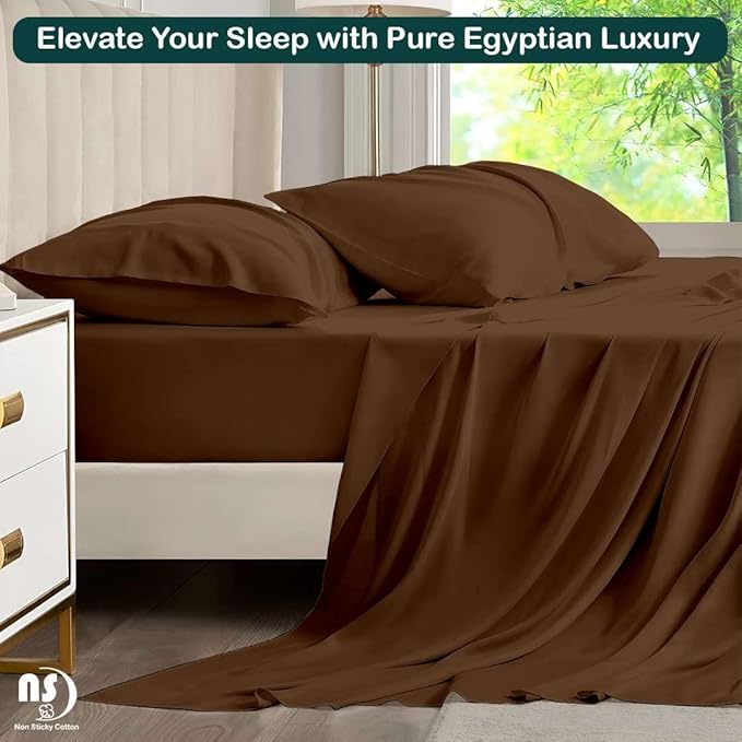 NON Sticky cotton Queen Size Sleeper Sofa Sheets, 4 Piece Egyptian Cotton Bed - Image 5