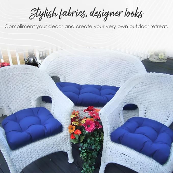 RSH DECOR: Tufted Wicker Loveseat Cushion | 41” x 19" | All-Weather Spun Fabric - Image 7