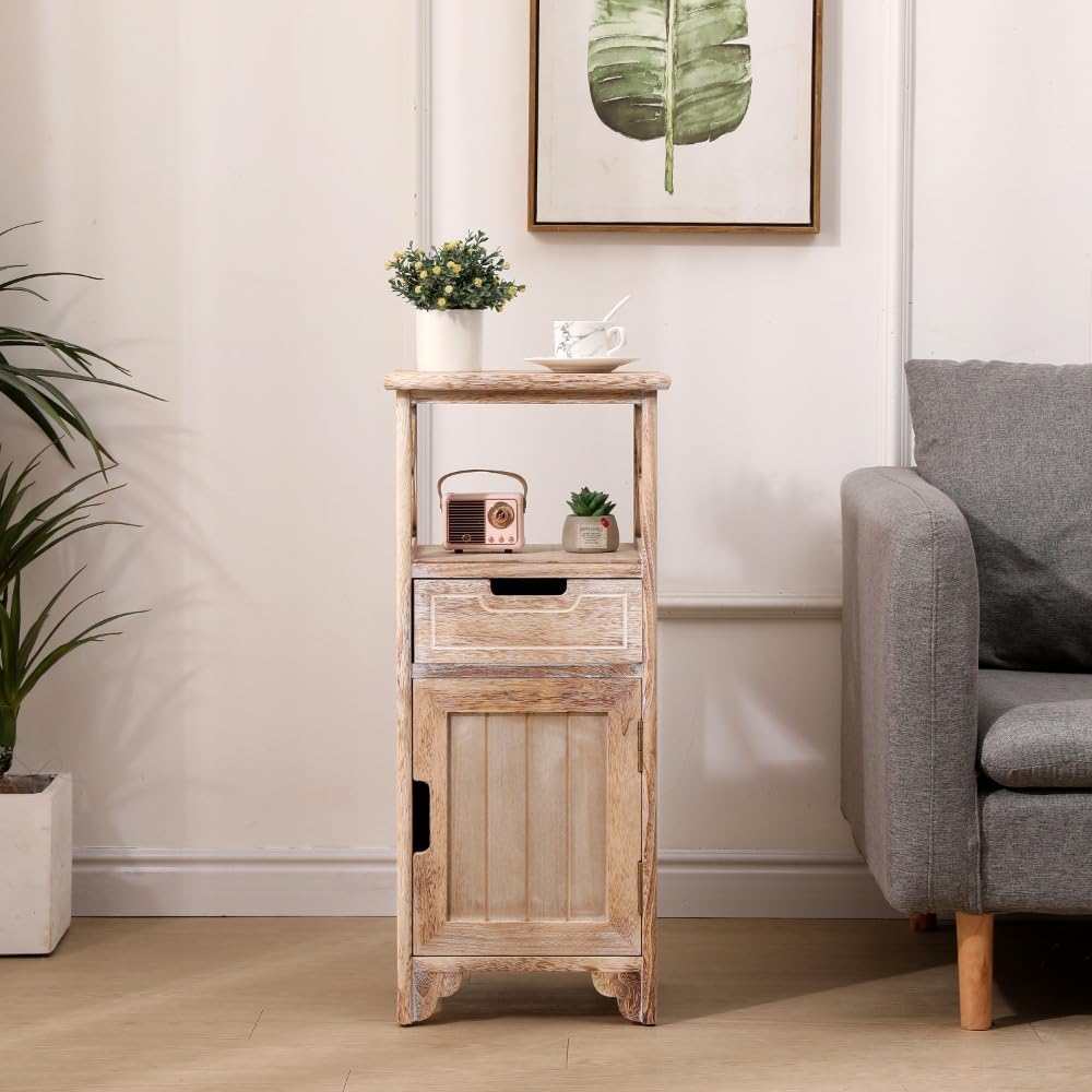 30Inch Fully Assembled Solid Wood Nightstand with Drawer, Distressed White