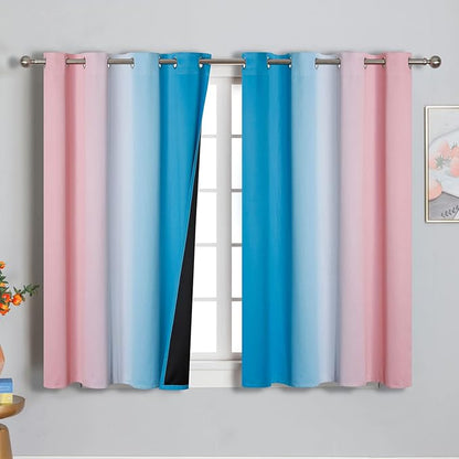 Ombre Pink and Blue Blackout Curtains 45 Inches Long, Full Light Blocking - Image 2