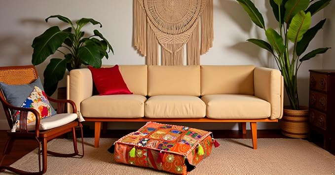 CRAFT KALA Indian Square Patchwork Traditional Pouf Cover Indian Living Room - Image 5