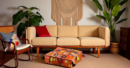CRAFT KALA Indian Square Patchwork Traditional Pouf Cover Indian Living Room - Image 5