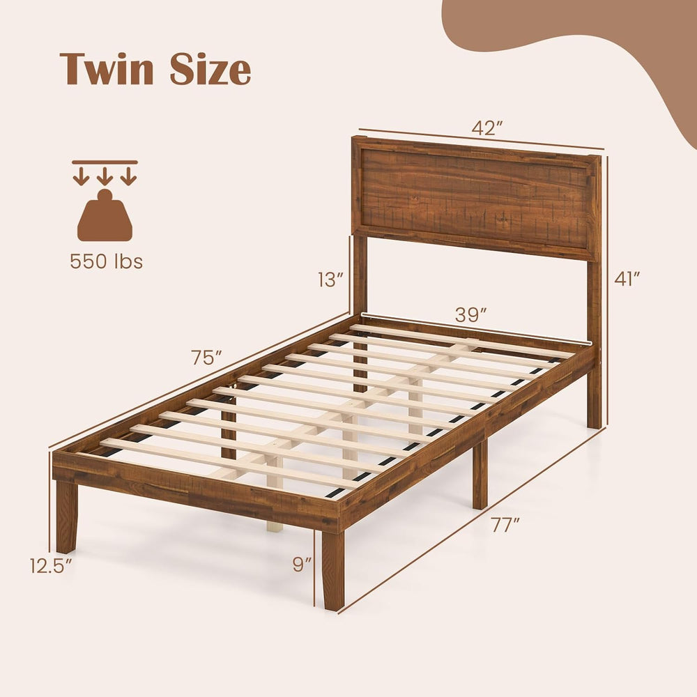 GIANTEX Wood Twin Bed Frames with Headboard, Mid Century Modern Platform Bed ...