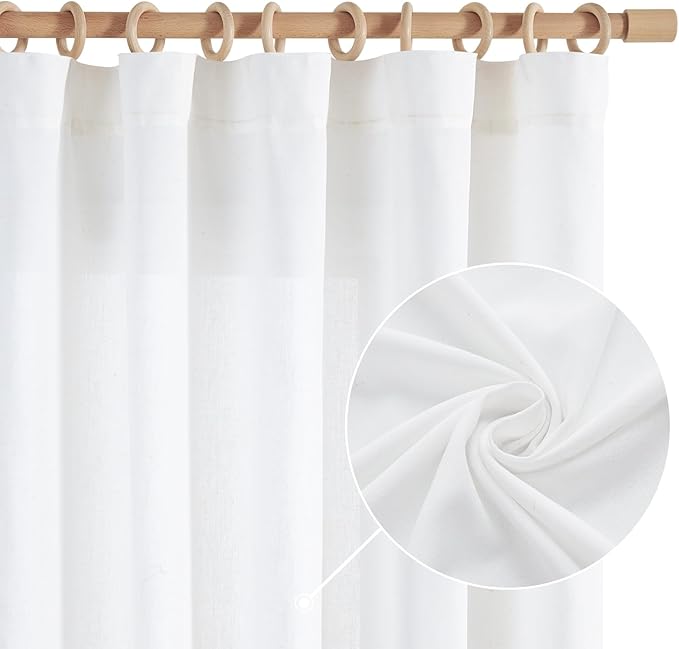 jinchan 108 Inch Curtains Linen Blend 2 Panel Set Semi Sheer White Curtains - Image 2