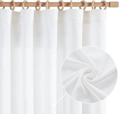 jinchan 108 Inch Curtains Linen Blend 2 Panel Set Semi Sheer White Curtains - Image 2