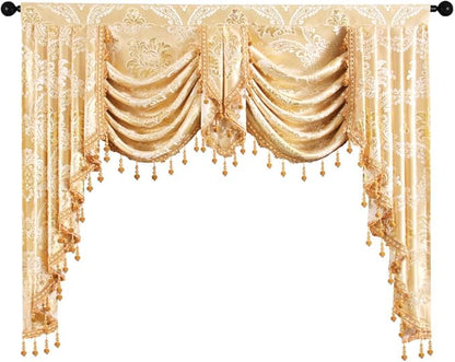ELKCA Golden Jacquard Swag Waterfall Valance Luxury Gold Damask Curtain Valance - Image 7