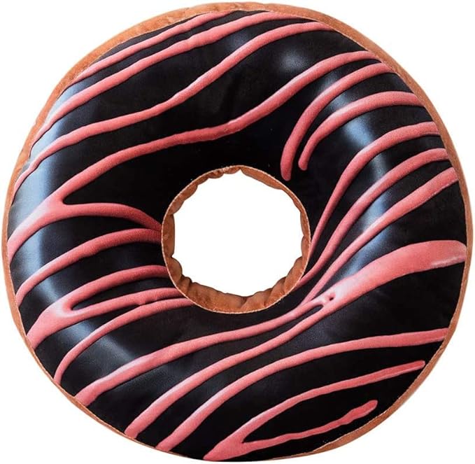 HYSEAS Round Throw Pillow 14 Inch Chocolate Pink Donut, 3D Digital Print by HYSEAS