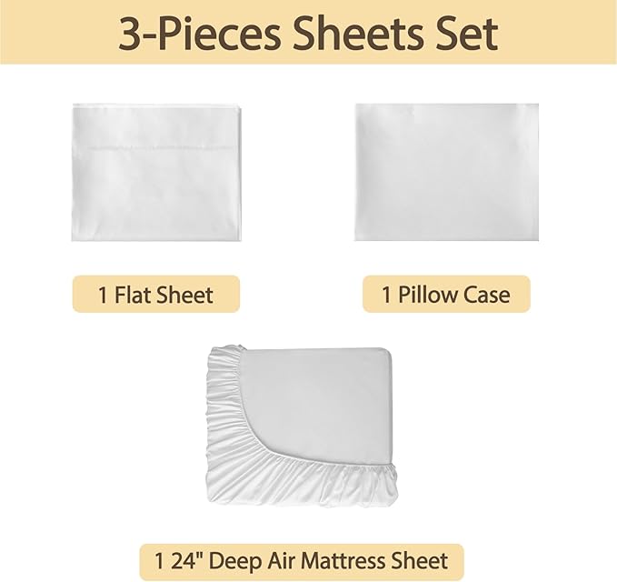 Air Mattress Sheet Set Twin Size, 3 Piece Deep Pocket Bed Sheet Set - Image 2