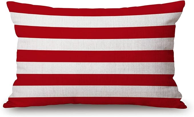 Solekla Red Stripe Cotton Linen Throw Lumbar Waist Pillow Case Cushion Cover by Solekla