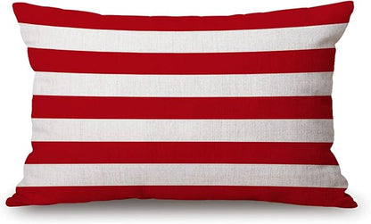 Solekla Red Stripe Cotton Linen Throw Lumbar Waist Pillow Case Cushion Cover by Solekla