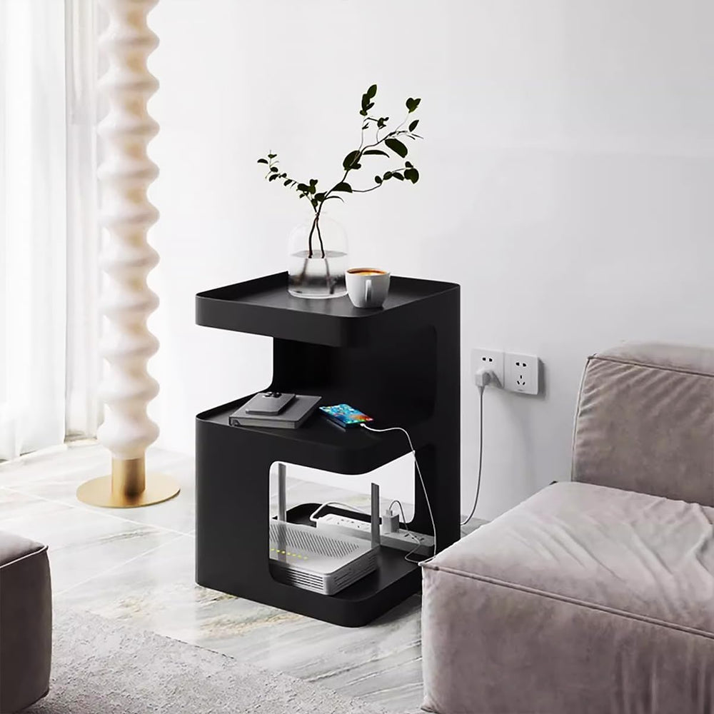 Black Side Table,Modern end Table for Sofa & Couch,3-Tier Metal nightstan...
