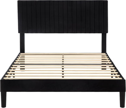 allewie queen bed frame, velvet upholstered platform bed, view 9