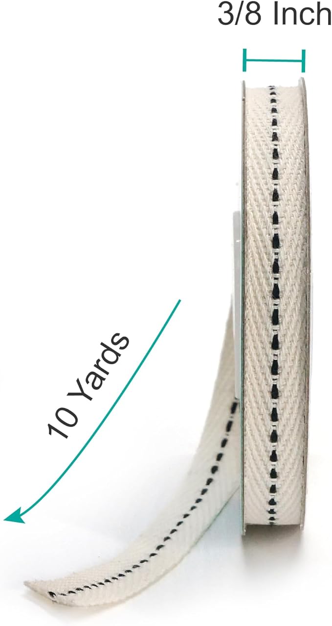 CT CRAFT LLC Ivory Cotton Black Stitched Ribbon 3/8" x 10 Yards - Image 7