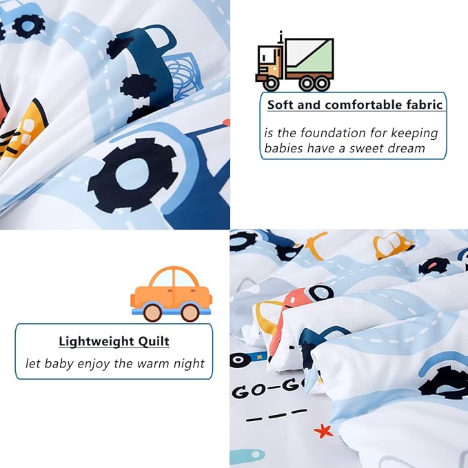 PERFEMET 5-Piece Kids Comforter Full Size Set Reversible Trucks Cars Bedding - Image 6