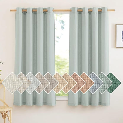 NICETOWN Sage Green Curtains 63 inches Long, Grommet Thick Flax Linen Blend by NICETOWN