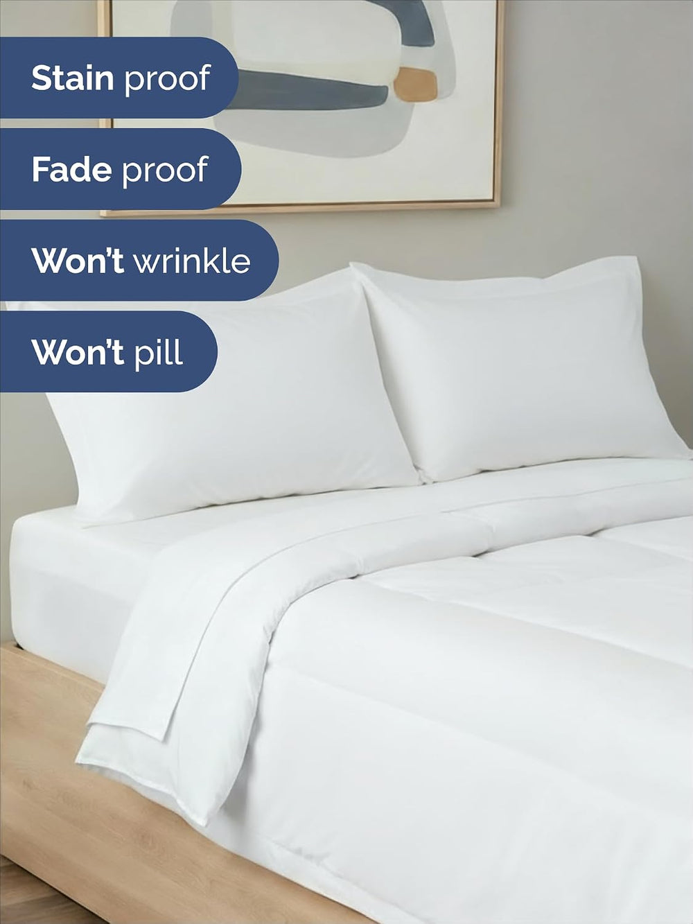 Full Comforter Set - White Bedding for All Seasons - Soft 3 Piece Bed Set