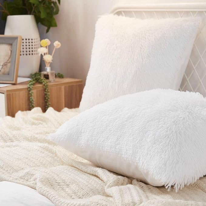 Uhamho Set of 2 Faux Fur Throw Pillow Covers Soft Velvet Decorative Pillowcases - Image 3