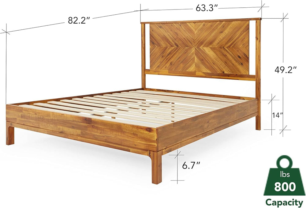 Bme Vivian 14 Inch Deluxe Bed Frame with Headboard, Rustic & Scandinavian...