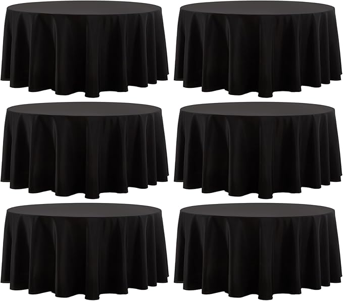 Round Tablecloth 6 Pack 90 Inch Black Tablecloths Washable Decorative Linen by AOCOZHomeLifeMuseum