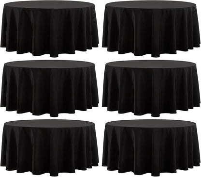 Round Tablecloth 6 Pack 90 Inch Black Tablecloths Washable Decorative Linen by AOCOZHomeLifeMuseum