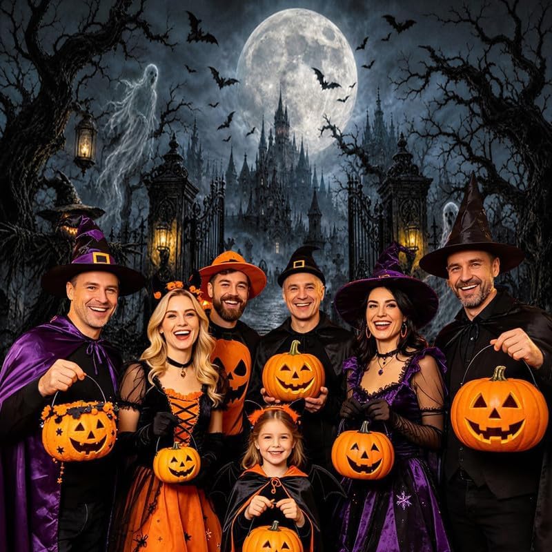 Halloween Graveyard Castle Backdrop 10x8ft, Spooky Ghost Pumpkin Gothic Haunted House Photography Background, Full Moon Night Bat Scarecrow Banner, Horror Halloween Party Decor Photo Booth Props