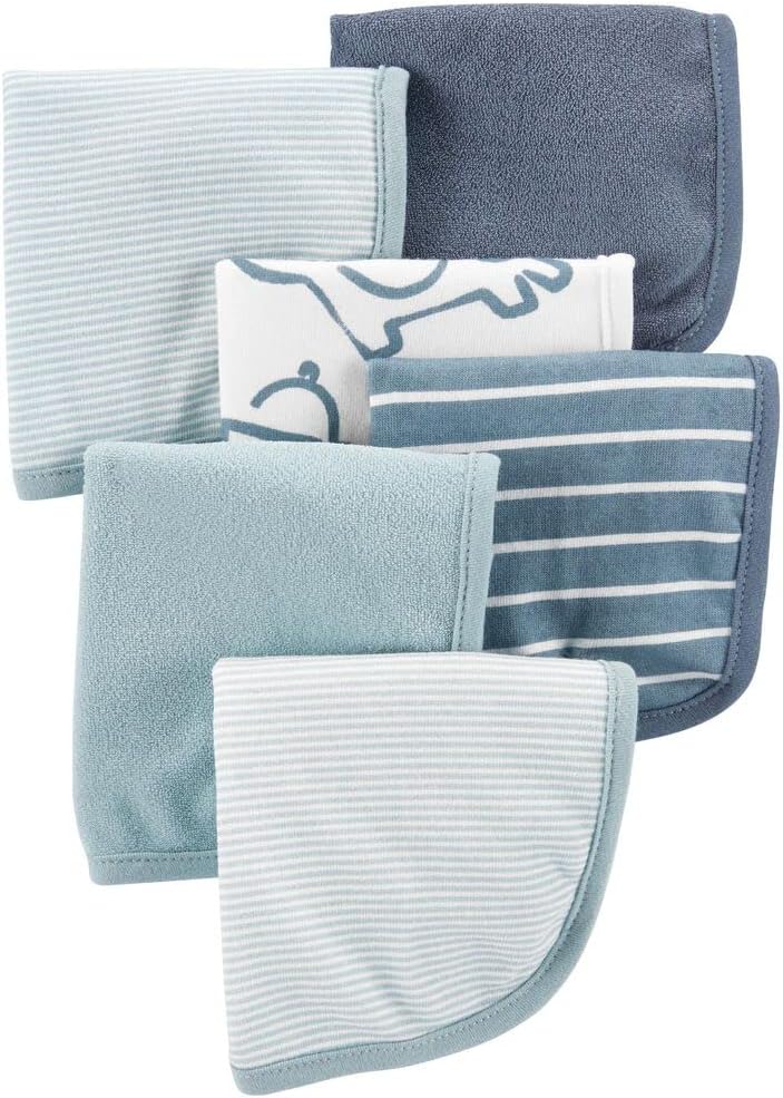 carter's 6-pack washcloths (blue/navy/stripes), main product view