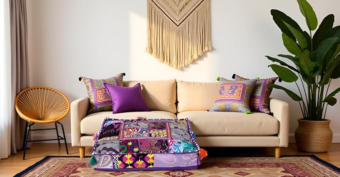 CRAFT KALA Indian Square Patchwork Traditional Pouf Cover Indian Living Room - Image 5