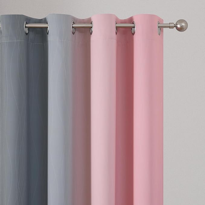 Pink and Grey Blackout Curtains 84 inch Length, Ombre Full Room Darkening - Image 4