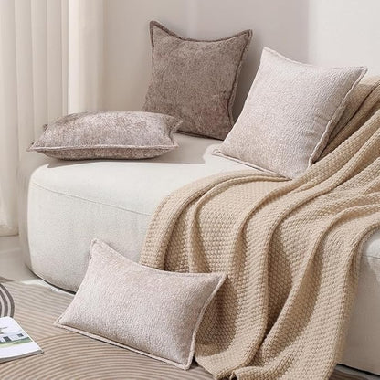 Pack of 2 Tan Decorative Throw Pillow Covers 12x20 Cozy Soft Chenille Accent - Image 4