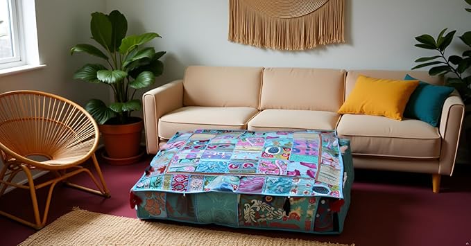 CRAFT KALA Indian Square Patchwork Traditional Pouf Cover Indian Living Room - Image 6
