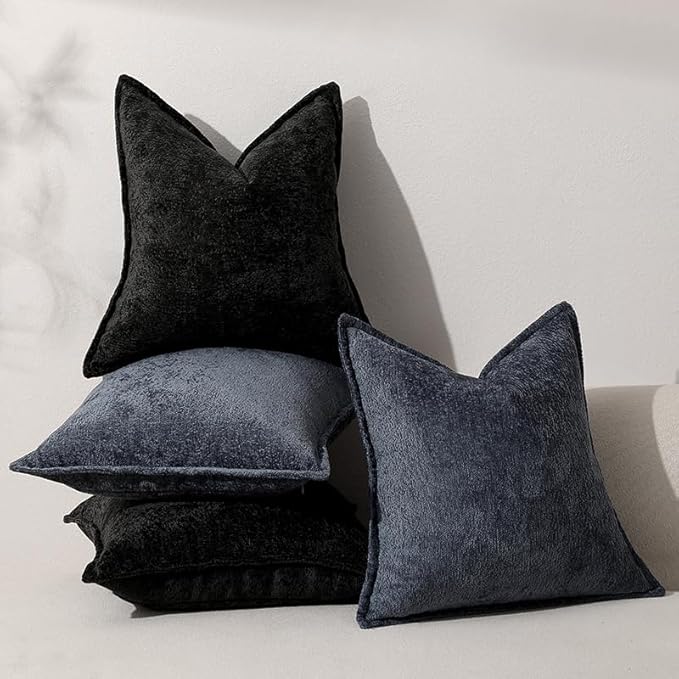Pack of 2 Navy Decorative Throw Pillow Covers 22x22 Cozy Soft Chenille Accent - Image 6