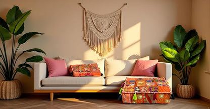 CRAFT KALA Indian Square Patchwork Traditional Pouf Cover Indian Living Room - Image 3