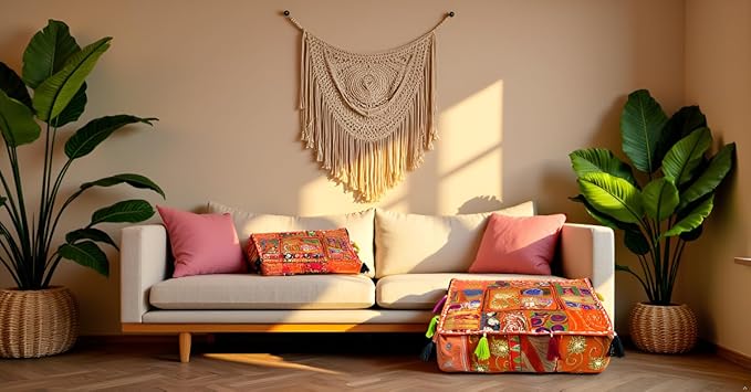 CRAFT KALA Indian Square Patchwork Traditional Pouf Cover Indian Living Room - Image 2