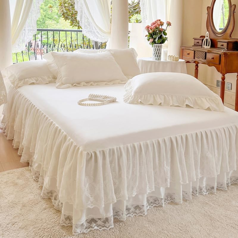 Lace Bed Skirt & Bedsheet Queen Size - 17 in. Drop, Easy Fit Ruffled Beds...