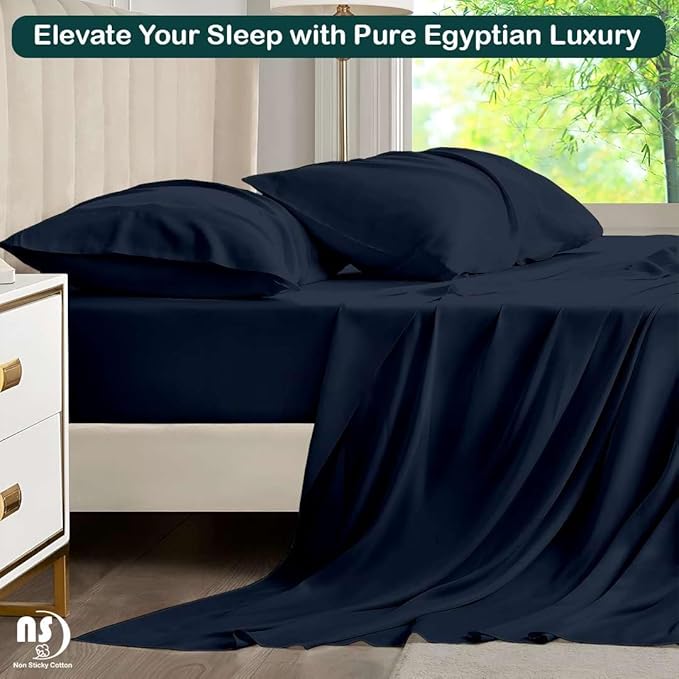 NON Sticky cotton Queen Size Sleeper Sofa Sheets, 4 Piece Egyptian Cotton Bed - Image 5