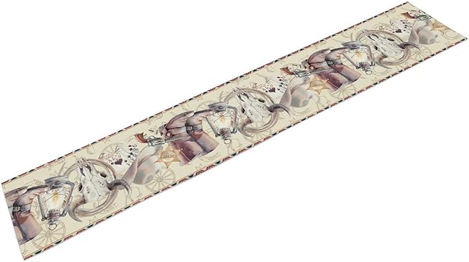 Western Cowboy Table Runner, Watercolor Rustic Country Cowboy American Wild - Image 6