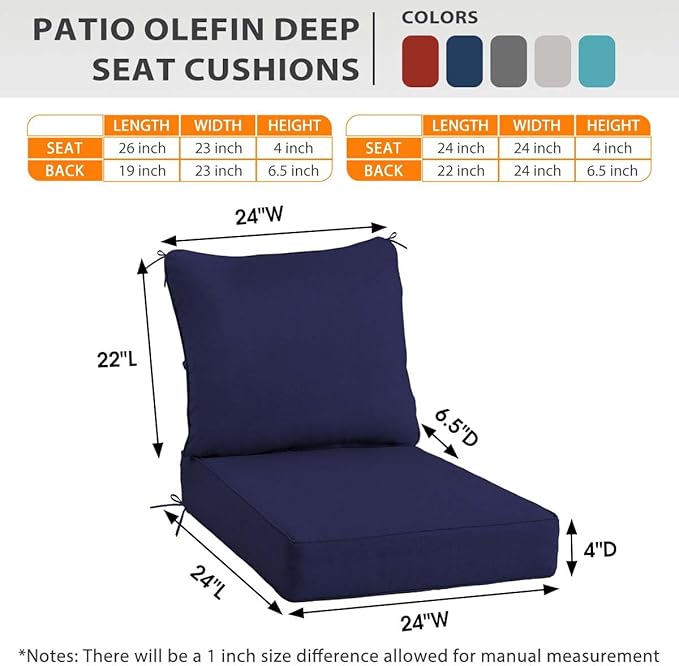 Sundale Outdoor Olefin Deep Seat Cushion, Patio Chair Cushion and Pillow - Image 5