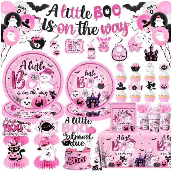 193pcs A Little Boo is On The Way Tableware Halloween Baby Shower Decorations by GREHUMOR