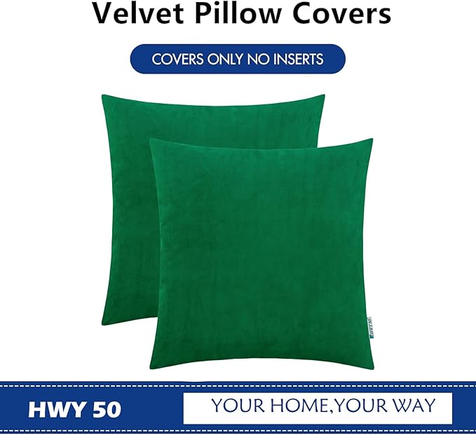 HWY 50 Dark Green Velvet Throw Pillow Covers 16x16 Inch - Image 6